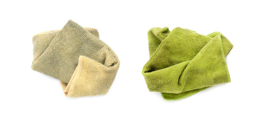  Old dirty torn rag isolated on white background. Cleaning rag.