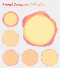 Round labels. Circular backgrounds in pink yellow colors. Trendy vector illustration.