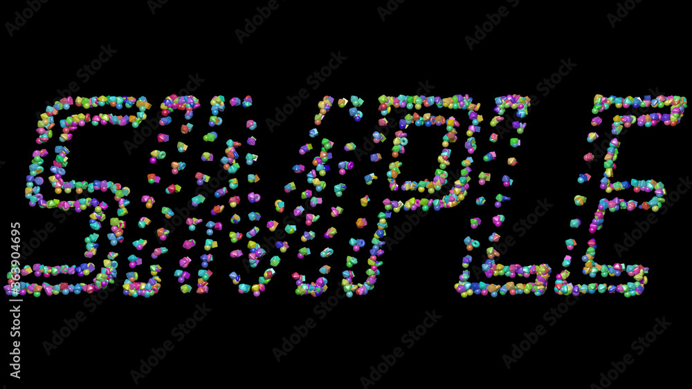 Aufkleber colorful 3d writing of simple text with small objects over a dark background and matching shadow. il