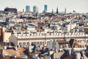 Color toned picture of Prague cityscape, Czech Republic.