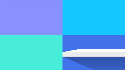 Fototapeta premium colorful wall mosaic tiles and plank shelf white for product display, simple wall square pattern and table shelves shelf for cosmetics, wall pastel soft, table plank on colorful square shape and chic