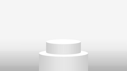 3d pedestal cylinder circle white grey for cosmetics showcase, podium circle stage pastel white color, platform 1 step for advertising copy space, one podium round for product display