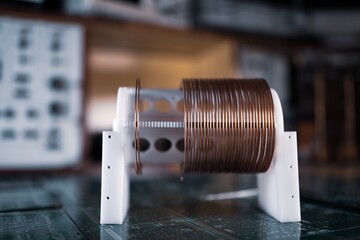 Close-up of a coil of copper wire
