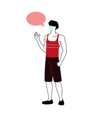 man with mask and message in bubble