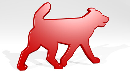 domestic animal cattle made by 3D illustration of a shiny metallic sculpture with the shadow on light background. cute and beautiful