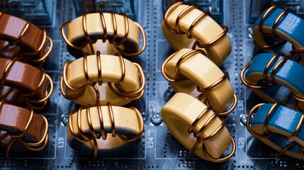Top view close-up of color iron powder coils