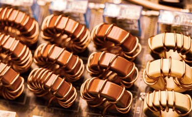 Top view close-up of color iron powder coils
