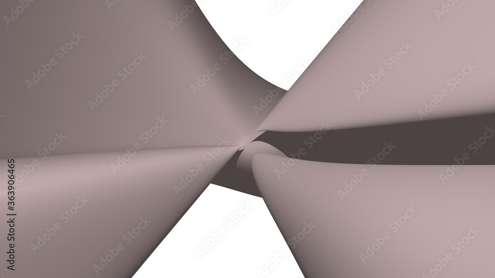 Poster 3d illustration of a geometrical shape of rosy brown color on a white abstract background as a curve