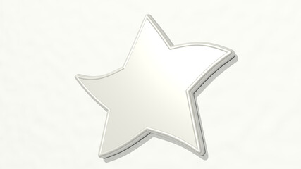 curved star on the wall. 3D illustration of metallic sculpture over a white background with mild texture. abstract and design
