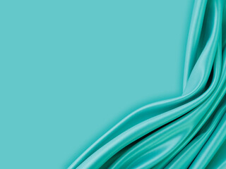 Beautiful elegant wavy turquoise silk or satin luxury cloth fabric texture, abstract background design.