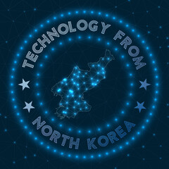 Technology from North Korea. Futuristic geometric badge of the country. Technological concept. Round North Korea logo. Vector illustration.
