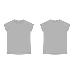 Grey cotton t-shirt blank template . Children's technical sketch tee shirt isolated on white background.