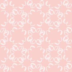 Pastel geometric pattern in light pink tones. White repeating elements.