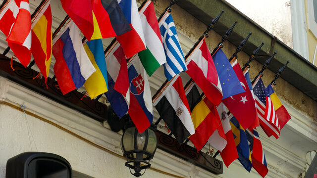 Many flags of the OECD countries