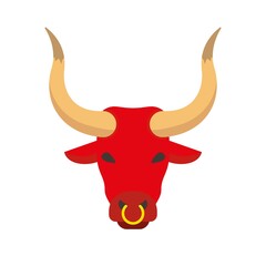 Ox bullock. Bovinae family domestic bull with big horns and nose ring. Vector illustration.