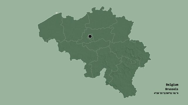 Luxembourg, province of Belgium, with its capital, localized, outlined and zoomed with informative overlays on a administrative map in the Stereographic projection. Animation 3D