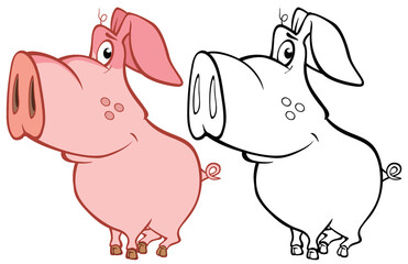 Obraz na płótnie Canvas Vector Illustration of a Cute Cartoon Character Pig for you Design and Computer Game. Coloring Book Outline Set
