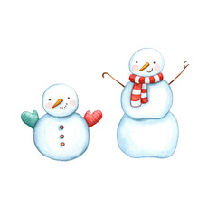 Watercolor cartoon style illustration. Winter christmas.
Snowmen clipart