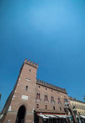 Fototapeta na wymiar Theview of the Palazzo Munucipale in the Piazza Trento Trieste of the city of Ferrara in Italy Europe