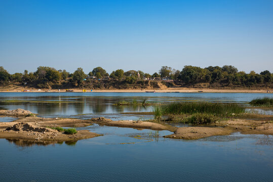 Scenic view of holy river Narmada at Babri, Madhya Pradesh, India.