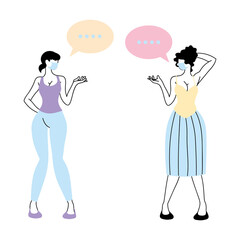 women with mask talking by bubble