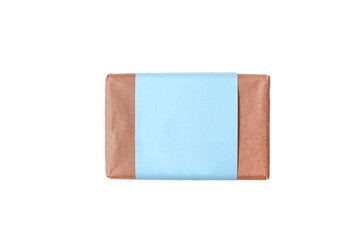 Elegant soap bar package isolated. Paper wrap packgaing blank mockup