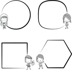 vector drawing kids border design icon sign set