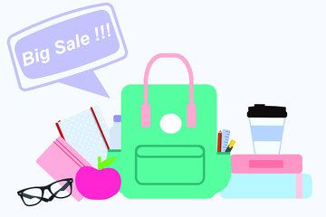 Big sale of items for school, vector chart