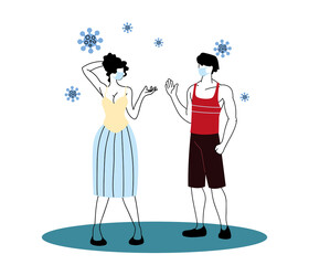 young couple with mask in protection of coronavirus