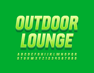 Vector Green emblem Outdoor Lounge with Elegant Font. Modern style Alphabet letters and Numbers