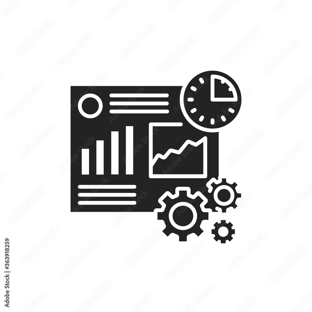 Poster time management black glyph icon. workflow planning and control concept. sign for web page, mobile a