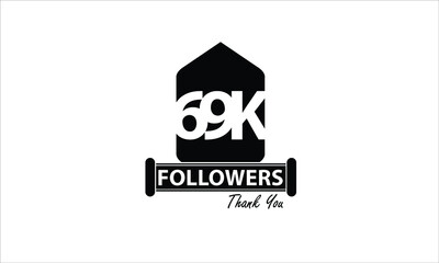 69K, 69.000 Followers Thank you. Sign Ribbon All Black space vector illustration on White background - Vector