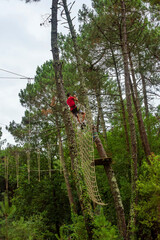 young man in a tree climbing park