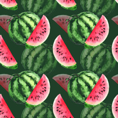 Watercolor watermelon slice fruit berry seamless pattern texture background