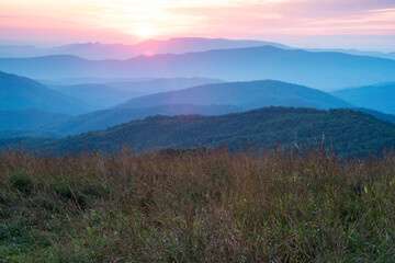 Fototapeta na wymiar Layers of the Great Smoky Mountains at sunset.