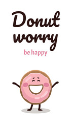 Funny emoji poster of pink glazed donut