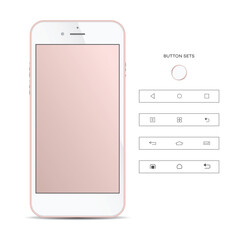 Realistic, modern, smart phone collection with apps on isolated background.