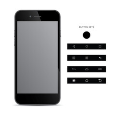 Realistic, modern, smart phone collection with apps on isolated background.