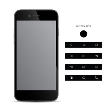 Realistic, modern, smart phone collection with apps on isolated background.