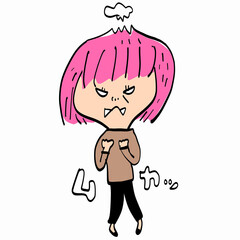 怒りのピンク色の髪の女性の