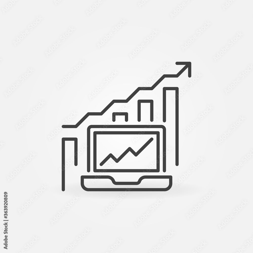 Poster laptop with graph vector concept icon or symbol in thin line style