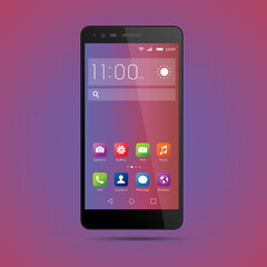 Realistic, modern, smart phone collection with apps on isolated background.