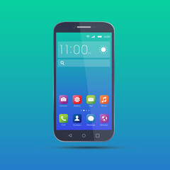 Realistic, modern, smart phone collection with apps on isolated background.