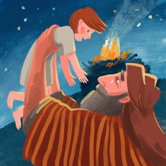 Bible Illustration about Abraham and Isaac. - obrazy, fototapety, plakaty
