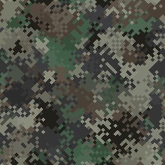 Seamless digital woodland pixel camo texture vector for army textile print
