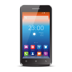 Realistic, modern, smart phone collection with apps on isolated background.