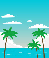 Fototapeta na wymiar Sea panorama with palm trees.