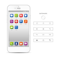 Realistic, modern, smart phone collection with apps on isolated background.