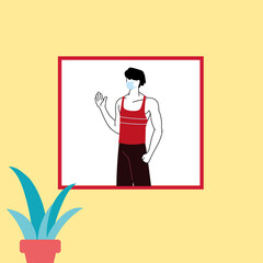 man in apartment window in social distancing