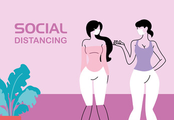 women with mask in social distancing